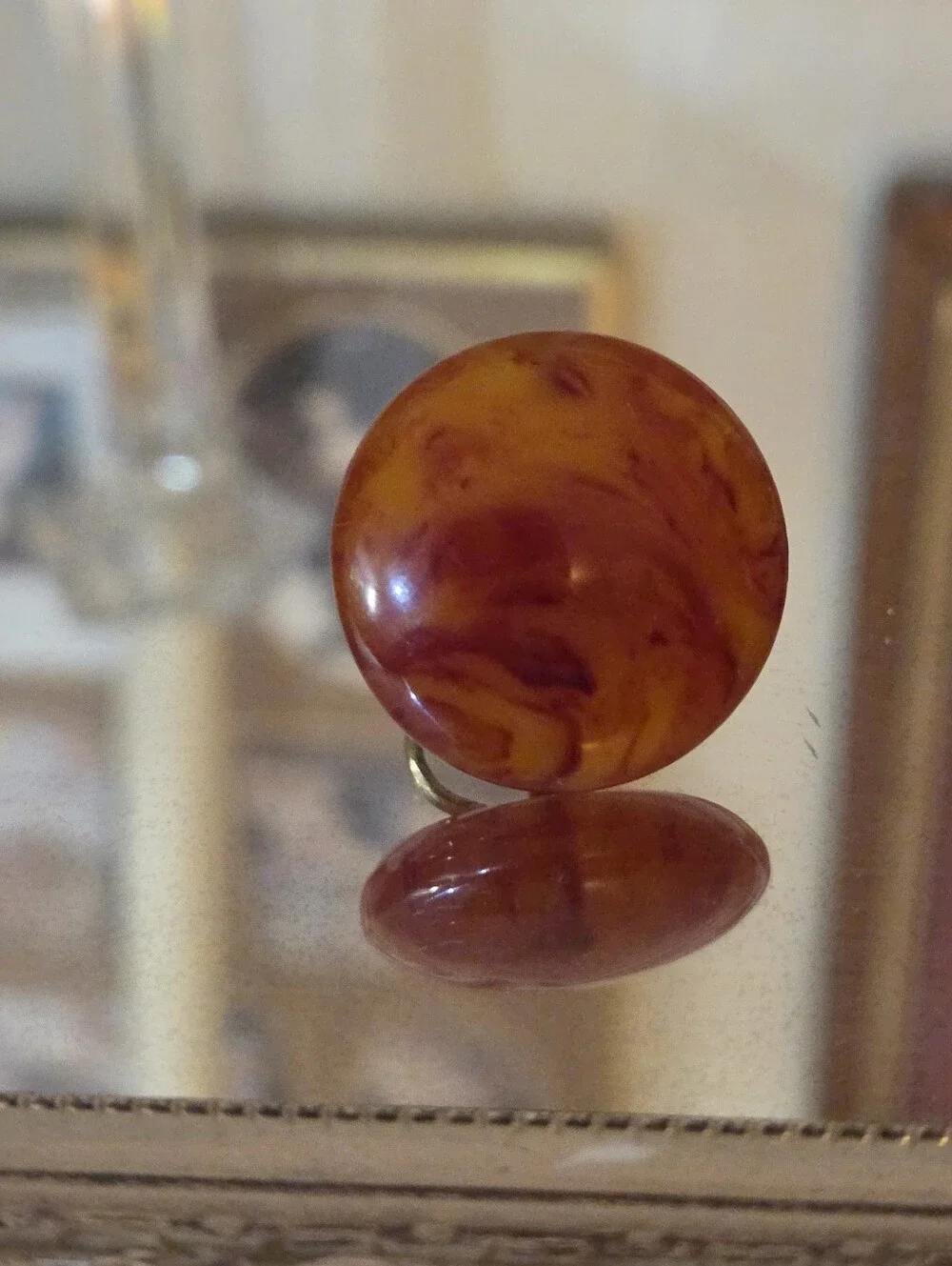 Vintage Root Beer Swirl Bakelite Clip On Earrings